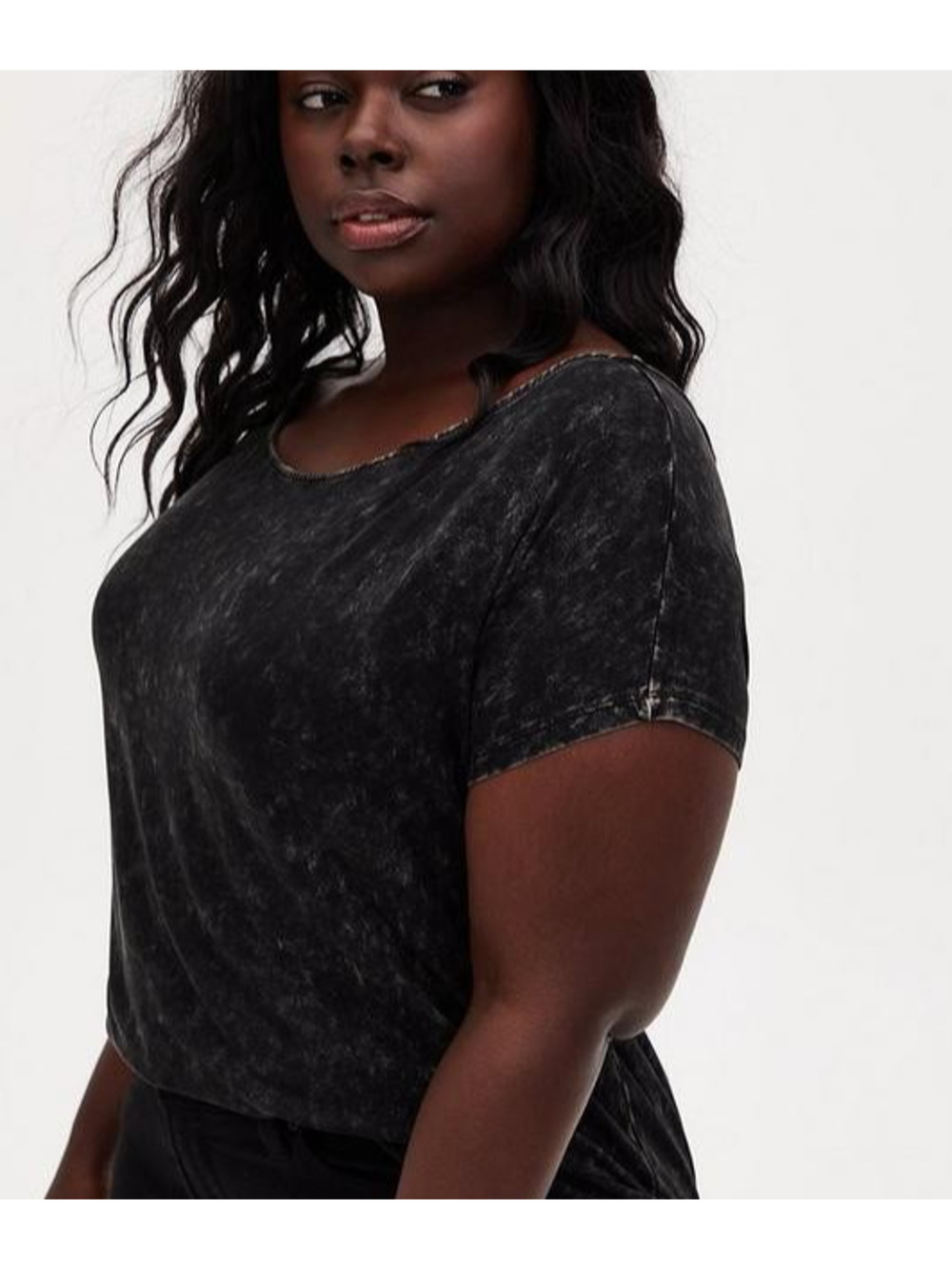 EUC Torrid Womens 1 Relaxed Fit Super Soft Boatneck Short Sleeve Tee Black Rayon